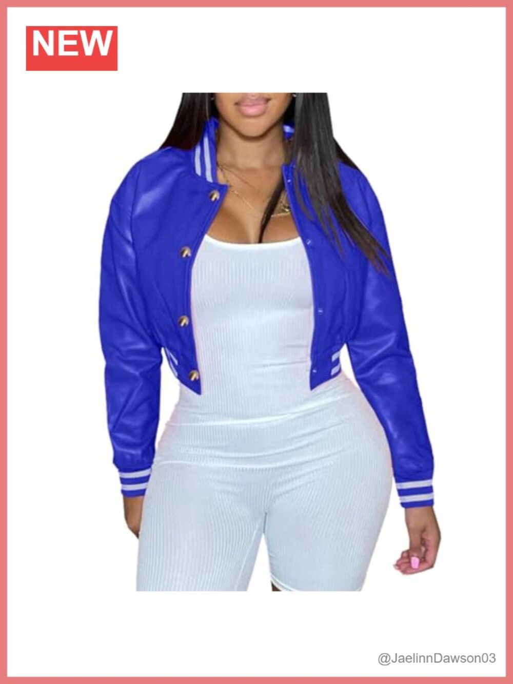 Faux Leather Varsity Bomber Jacket Cropped Snap Button Letterman Casual